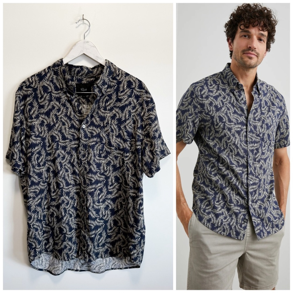 RAILS Carson Shirt Palm Americano Navy Men’s Tropical Short Sleeve L Large Linen